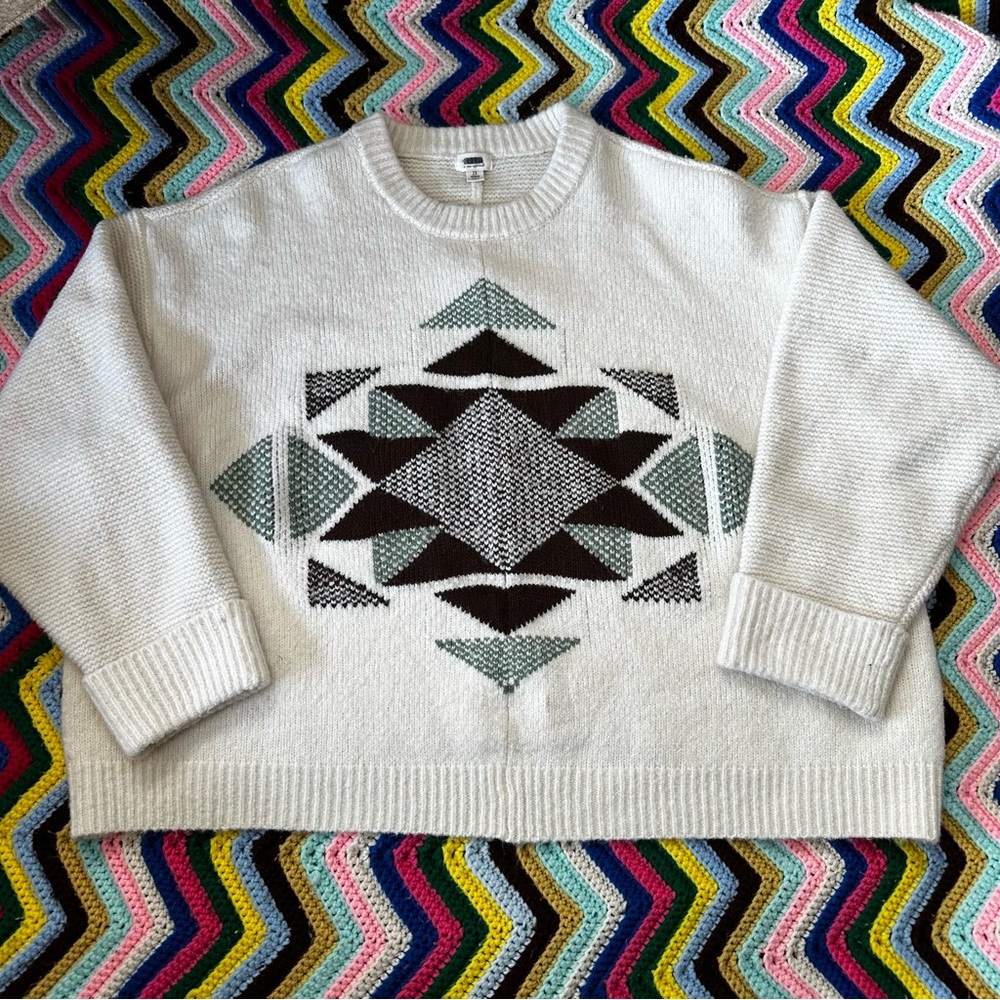 A.n.a Geometric Patterned White Sweater